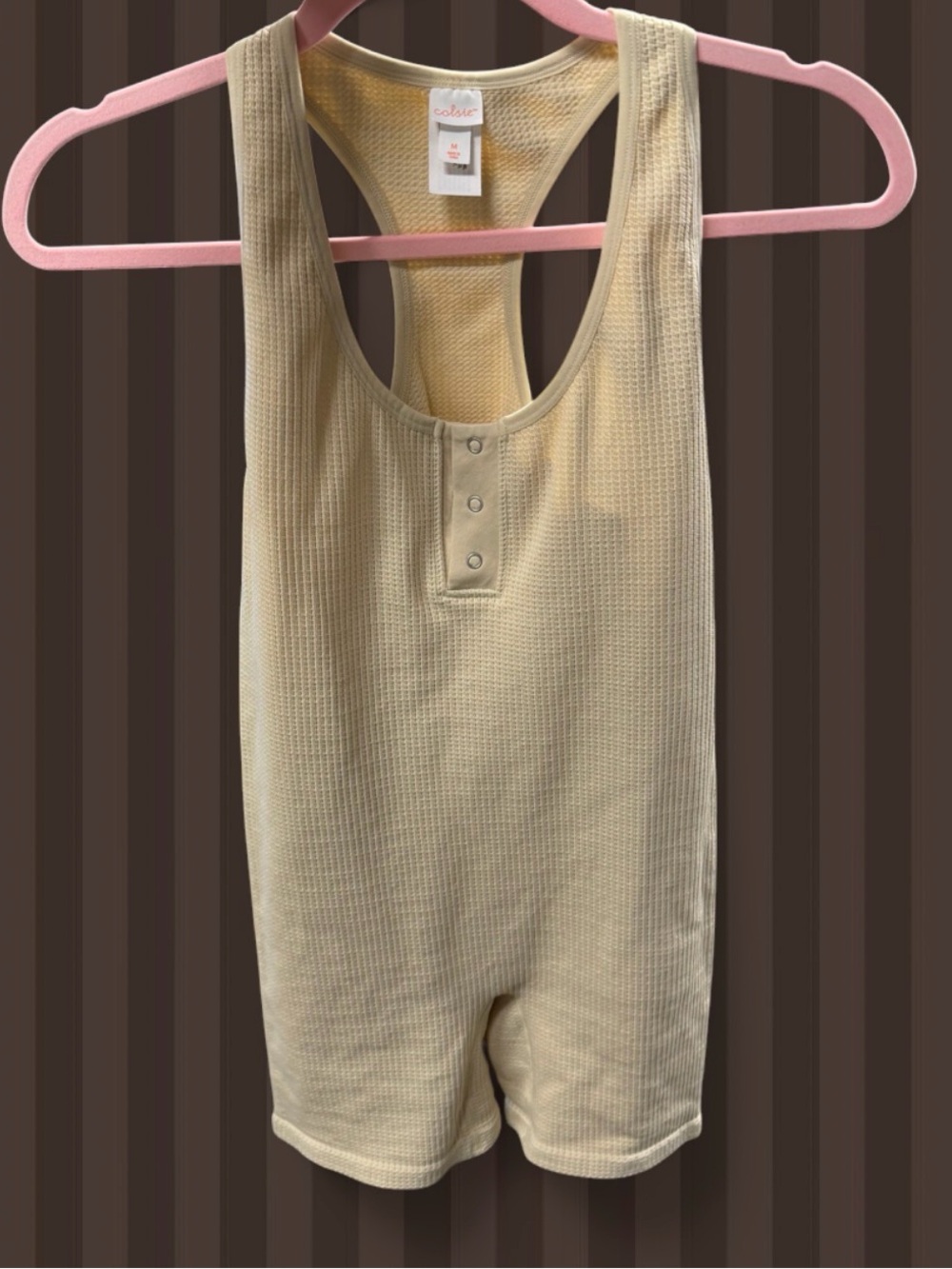 Colsie Waffle Knit Workout Romper in Cream